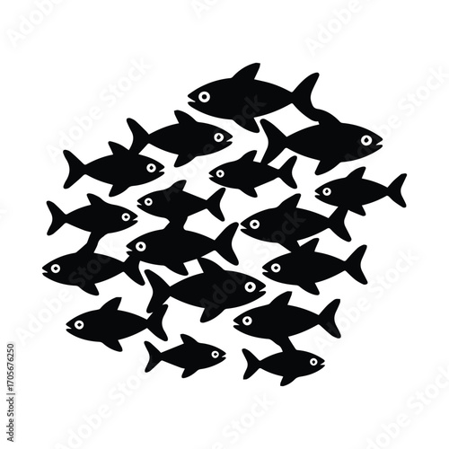 School of Fish Silhouette Illustration Underwater Life Aquatic Animals Sea Ocean Minimalist Design