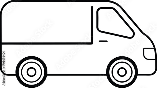Black and white line drawing of a delivery van vehicle transportation