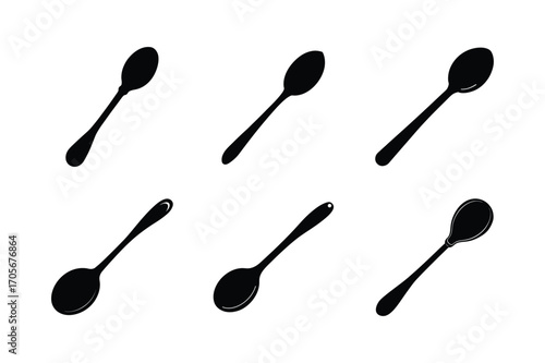 bronze spoon bundle set linocut style silhouette vector illustration on white background