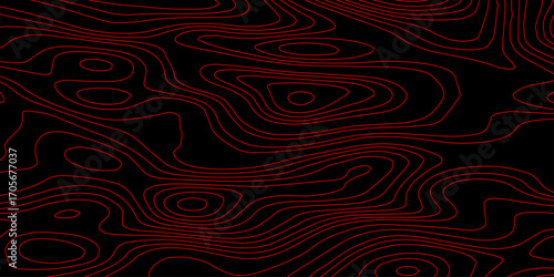 “Black Background Abstract Topographic Grid with Red Glowing Contour Mapping Waves, Digital Terrain Vector Wallpaper Illustration”