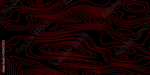 “Black Background Abstract Topographic Grid with Red Glowing Contour Mapping Waves, Digital Terrain Vector Wallpaper Illustration”