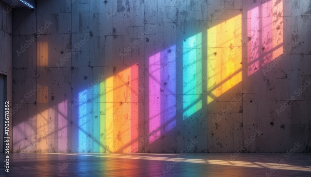 Fototapeta premium Vibrant Rainbow Shadows Cast on a Textured Concrete Wall in an Artistic Setting