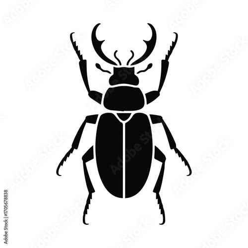 Stag Beetle Silhouette on White Background Insect Vector Illustration Nature Graphic Design