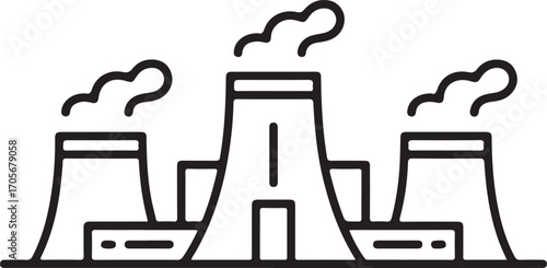 Industrial power plant with cooling towers and smoke stacks