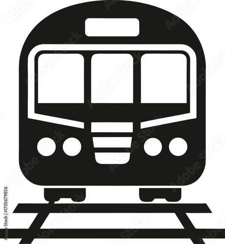Front View of Train Icon on Tracks, Rail Transport Icon – Train Front View, Train Front Vector for Public Transportation