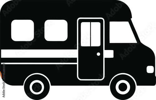 Travel Van Icon, Black and White Van Icon, Minibus Side View Icon, Simple Transport Vehicle Vector – Minibus