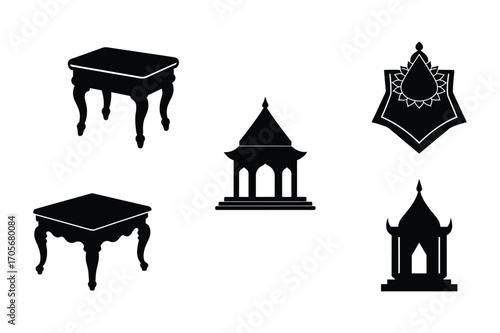 puja asan bundle set linocut style silhouette vector illustration on white background
