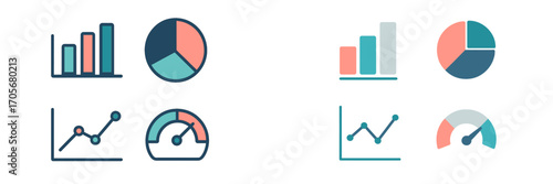 Modern business data visualization charts and graphs for financial analysis and reporting dashboard elements