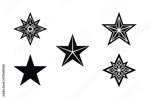 star symbol bundle set linocut style silhouette vector illustration on white background