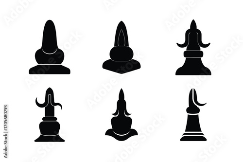 shivling bundle set linocut style silhouette vector illustration on white background