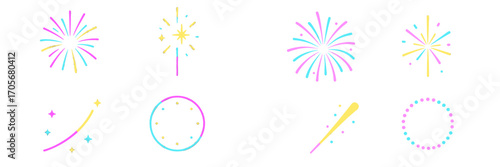 Vibrant abstract celebration elements with fireworks, sparkles, and decorative designs for festive occasions and holiday greetings