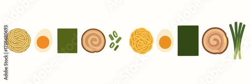 Classic Japanese ramen ingredients: golden noodles, perfectly cooked egg, dark green nori, savory chashu pork, and vibrant green onions