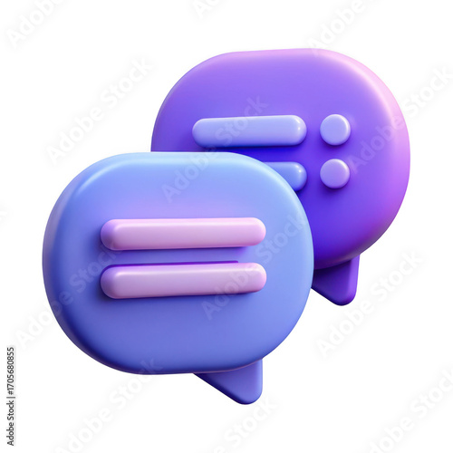 Two 3d rendered chat bubbles with pastel purple and blue gradient colors isolated on transparent background