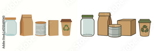 Diverse collection of eco-friendly sustainable packaging solutions and reusable items promoting environmental protection and a circular economy