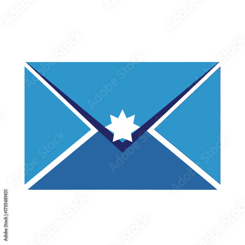 Blue envelope with a white star in the center representing communication and mail.