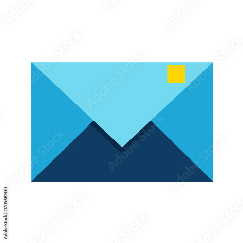 Blue envelope with a yellow square, a symbol of communication and sending messages.