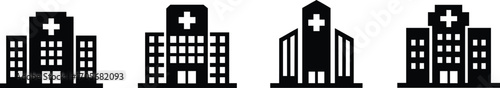 Hospital building icon in black and white simple modern design