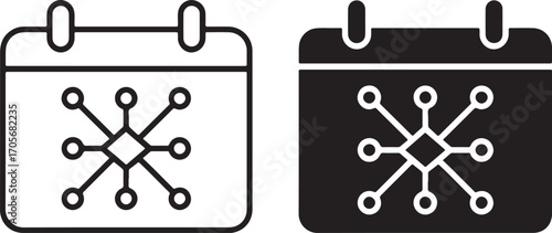 Calendar with Network Circuit Icon Representing Digital Planning, Scheduling, and Technology