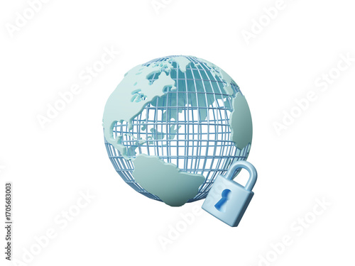 Cyber security icon isolated on transparent background, concept of global data processing, backup and synchronization. Information protection and cyber security. Modern safety digital. 3d rendering