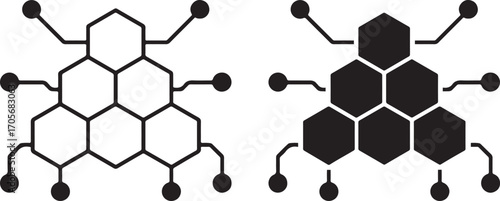 Hexagon Network with Circuit Pattern Icon Representing Blockchain, Technology, and Digital Connection