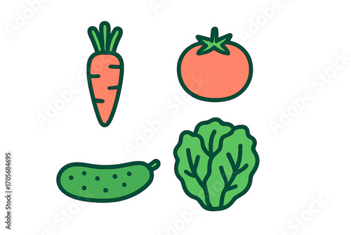 Colorful fresh garden vegetables assortment including carrot, tomato, cucumber, and lettuce for healthy eating and cooking