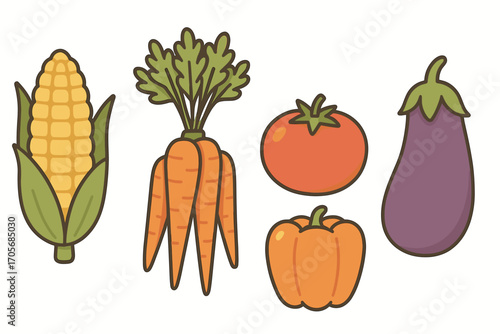 Vibrant collection of fresh garden vegetables including corn carrots tomato bell pepper and eggplant for healthy eating and cooking
