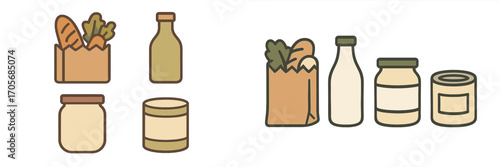 Assortment of common grocery items including fresh produce, dairy, and pantry staples for daily shopping needs