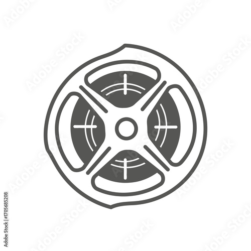 Monochrome illustration of a classic movie film reel.