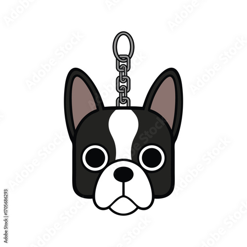 Boston Terrier Face Keychain Design Vector Illustration