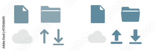 Essential cloud storage and file management icons for digital data transfer, online services, and web applications