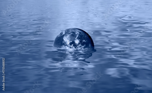 Fototapeta Naklejka Na Ścianę i Meble -  Global warming concept - Planet earth in wave of water in the sea 