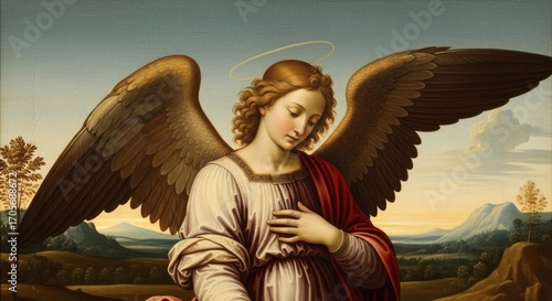 Angel with Wings in Landscape Painting