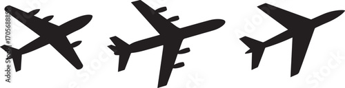 Three Black Silhouette Airplanes in Different Orientations vector