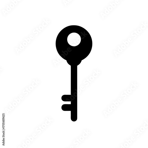 Illustration of a simple black key shape on transparent background