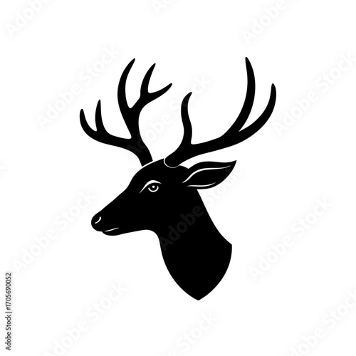 Silhouette of a deer head with antlers on transparent background