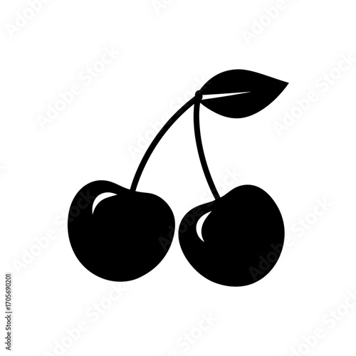 Silhouette of two cherries with a leaf on transparent background