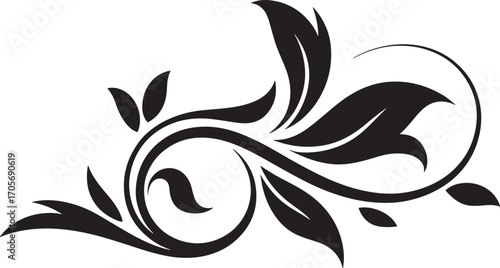 Black ornate floral swirl design element on white background vector illustration
