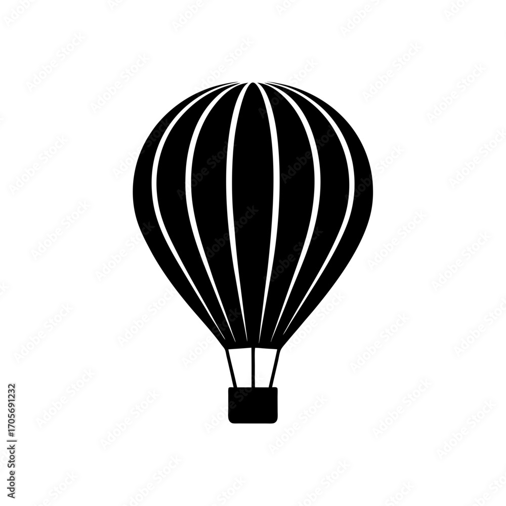 Naklejka premium Black and white hot air balloon illustration on transparent background