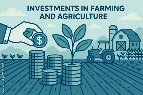 Farming and Agriculture Investment Concept – Money Growth, Tractor, Barn, Financial Profit in Farming