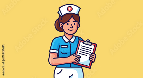 Cartoon Nurse Holding Medical Chart.