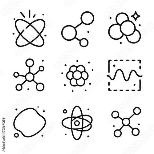 Atomic grid art showcases science concepts using atoms and molecules in squares. Ideal for science presentations, educational materials, and technology designs.