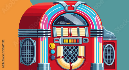 Classic retro red jukebox playing music in a vintage style.