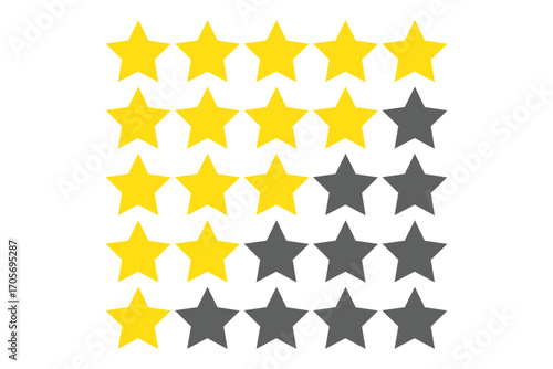 star rating stars, Ratings and review icon, 5-star review, 4-star review, 3-star review, 2-star review, 1 star review.