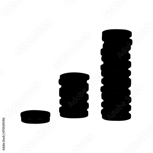 Stacking Coins Graphic Represents Growth and Increase with Black Silhouette Design