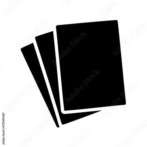 Black silhouette of multiple rectangular sheets stacked slightly apart from each other
