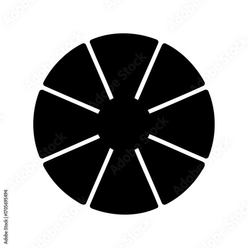 Abstract segmented circular shape with radial lines in black and white design