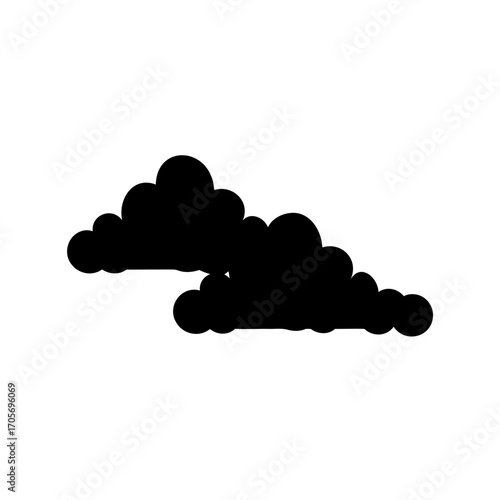 Two black billowing clouds against a white background create a simple scene