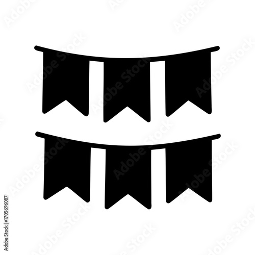 Simple Black and White Icon Depicting Decorative Party Bunting Garlands