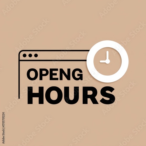Simple Icon of Opening Hours with Clock and Browser Window