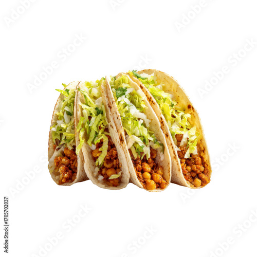 Delicious Four Mini Tacos with Ground Meat and Cabbage